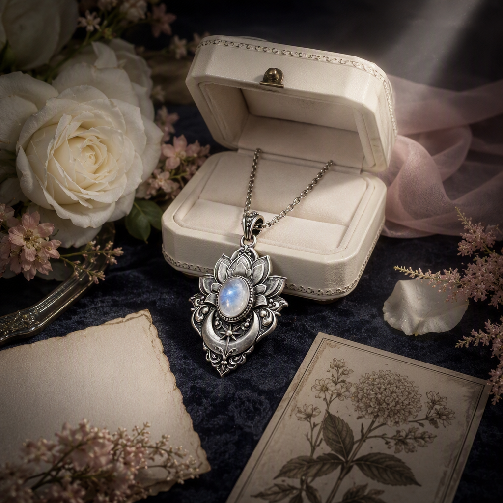 Moonstone Lotus Necklace
