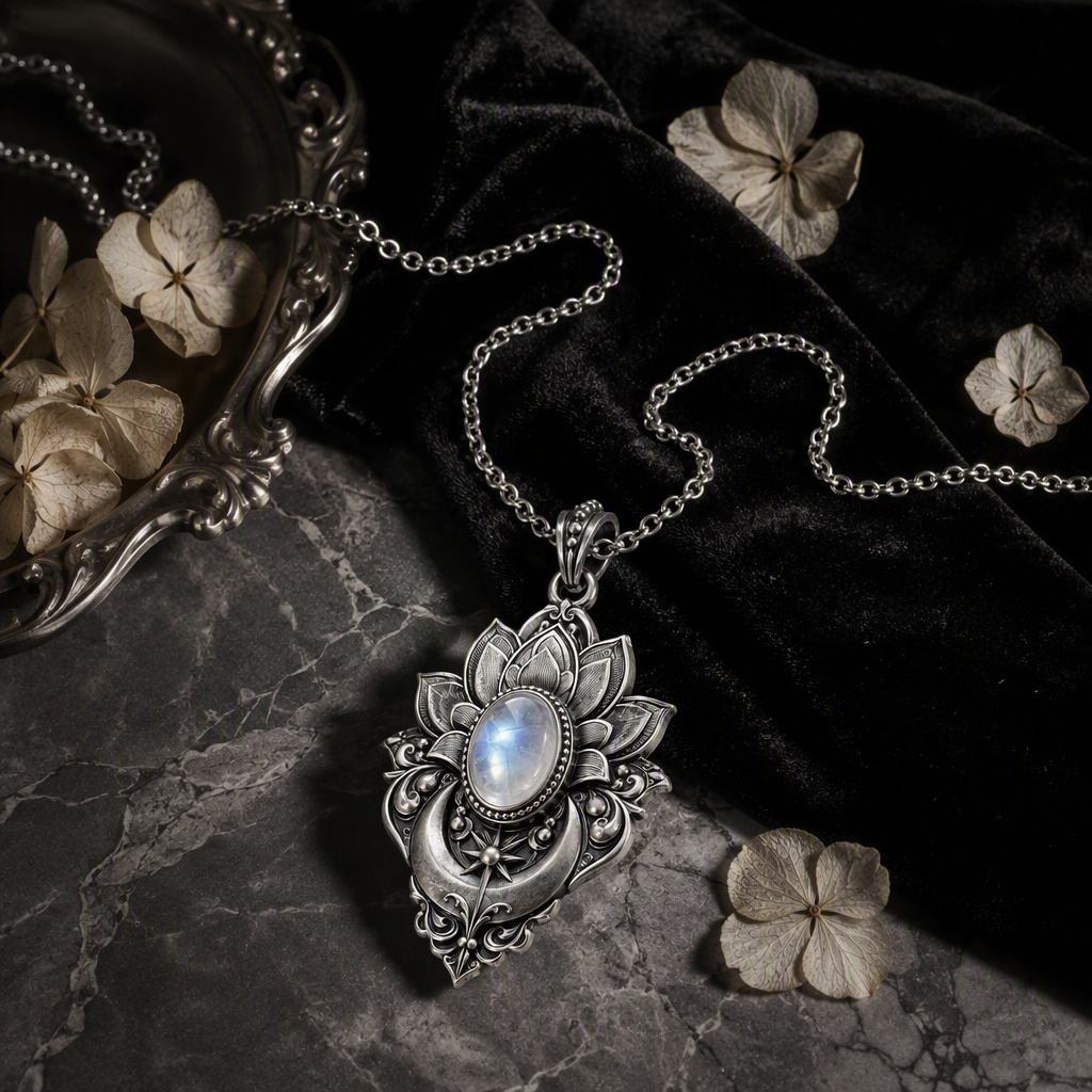 Moonstone Lotus Necklace