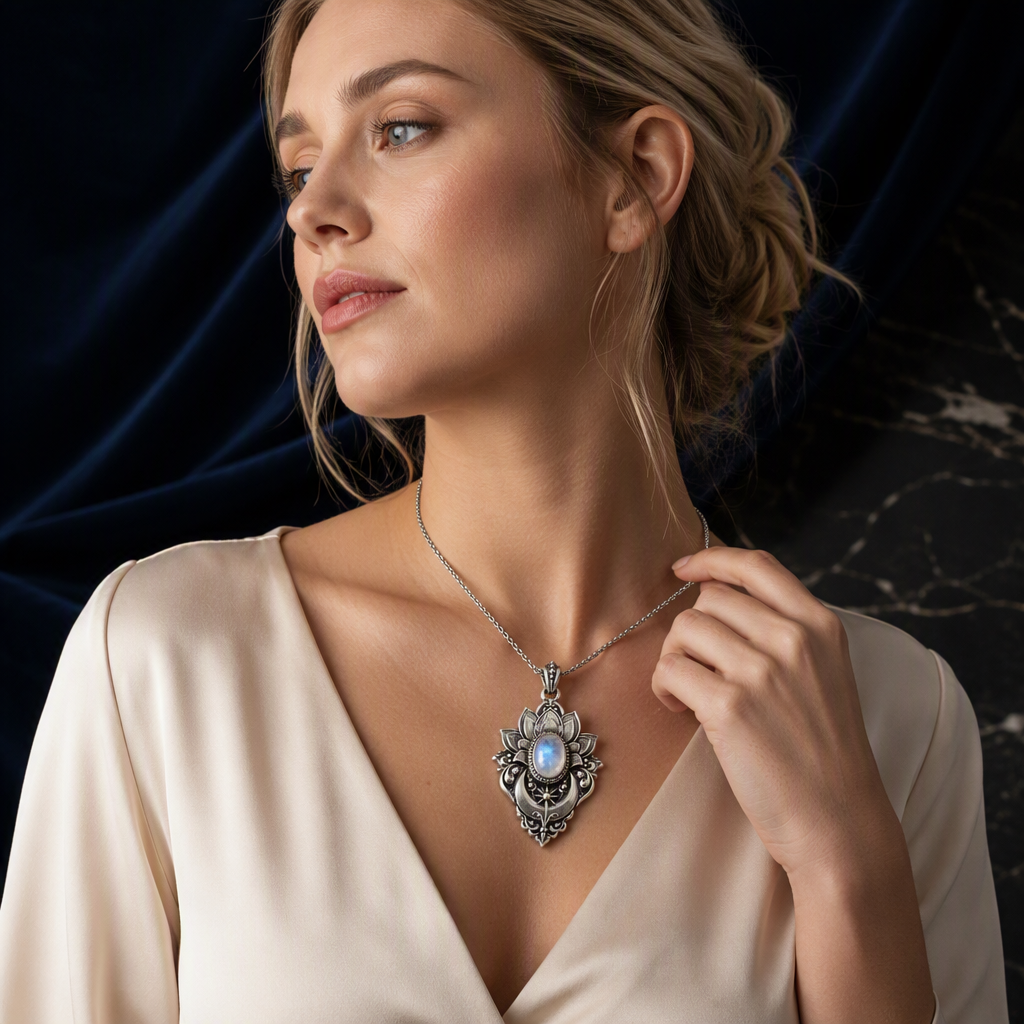 Moonstone Lotus Necklace