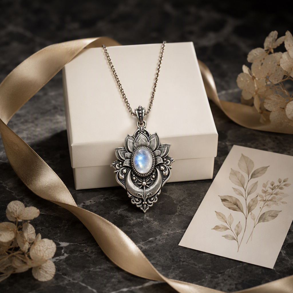 Moonstone Lotus Necklace