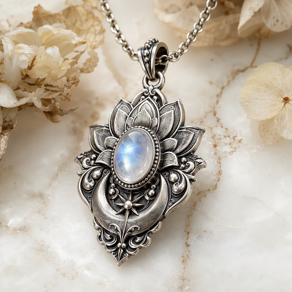 Moonstone Lotus Necklace