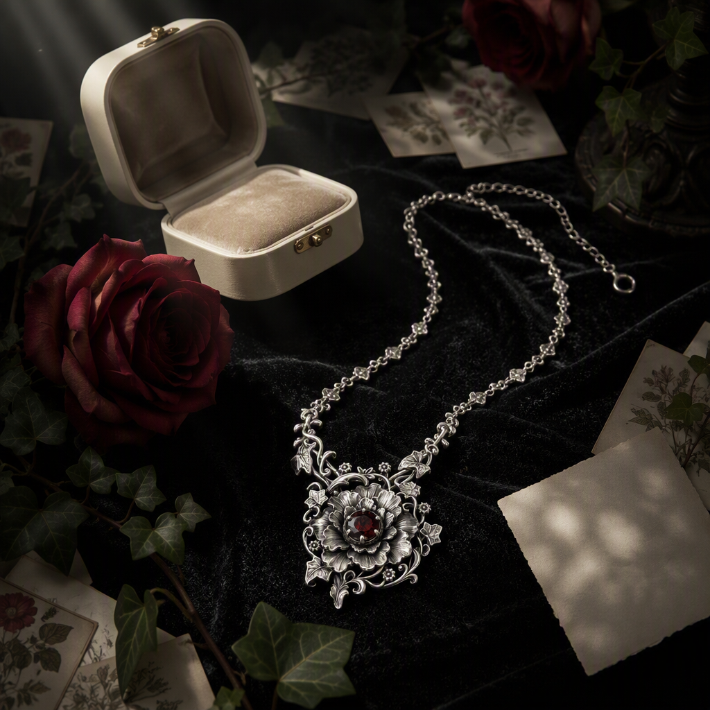Victorian Garnet Flower Necklace