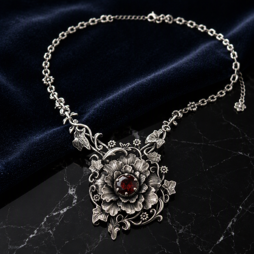 Victorian Garnet Flower Necklace