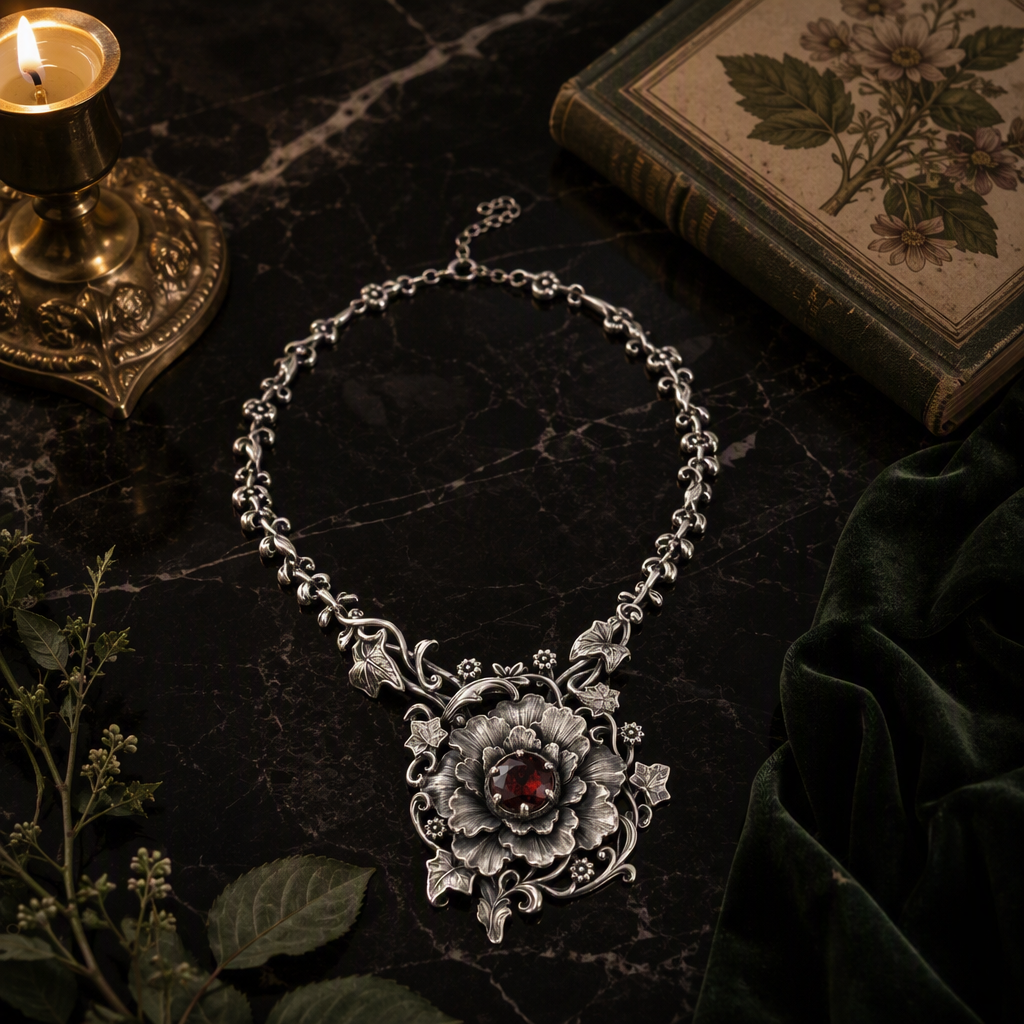 Victorian Garnet Flower Necklace