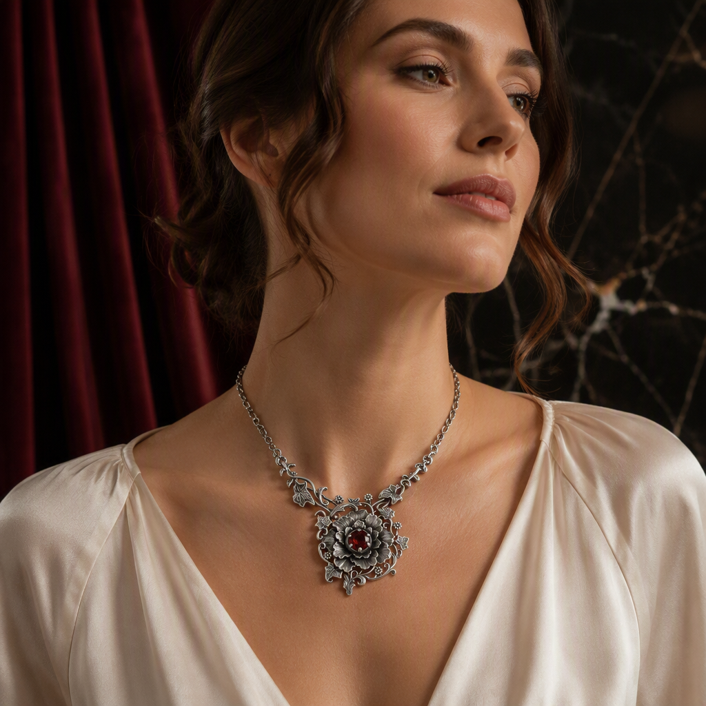 Victorian Garnet Flower Necklace