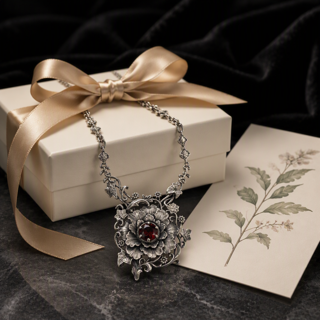 Victorian Garnet Flower Necklace