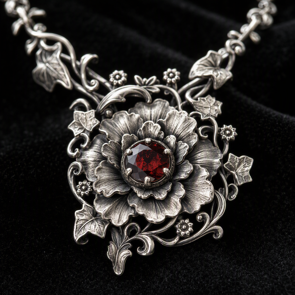 Victorian Garnet Flower Necklace