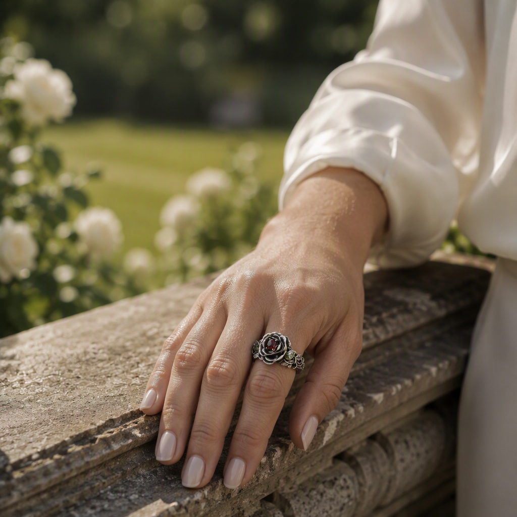 Victorian Rose Garnet Ring