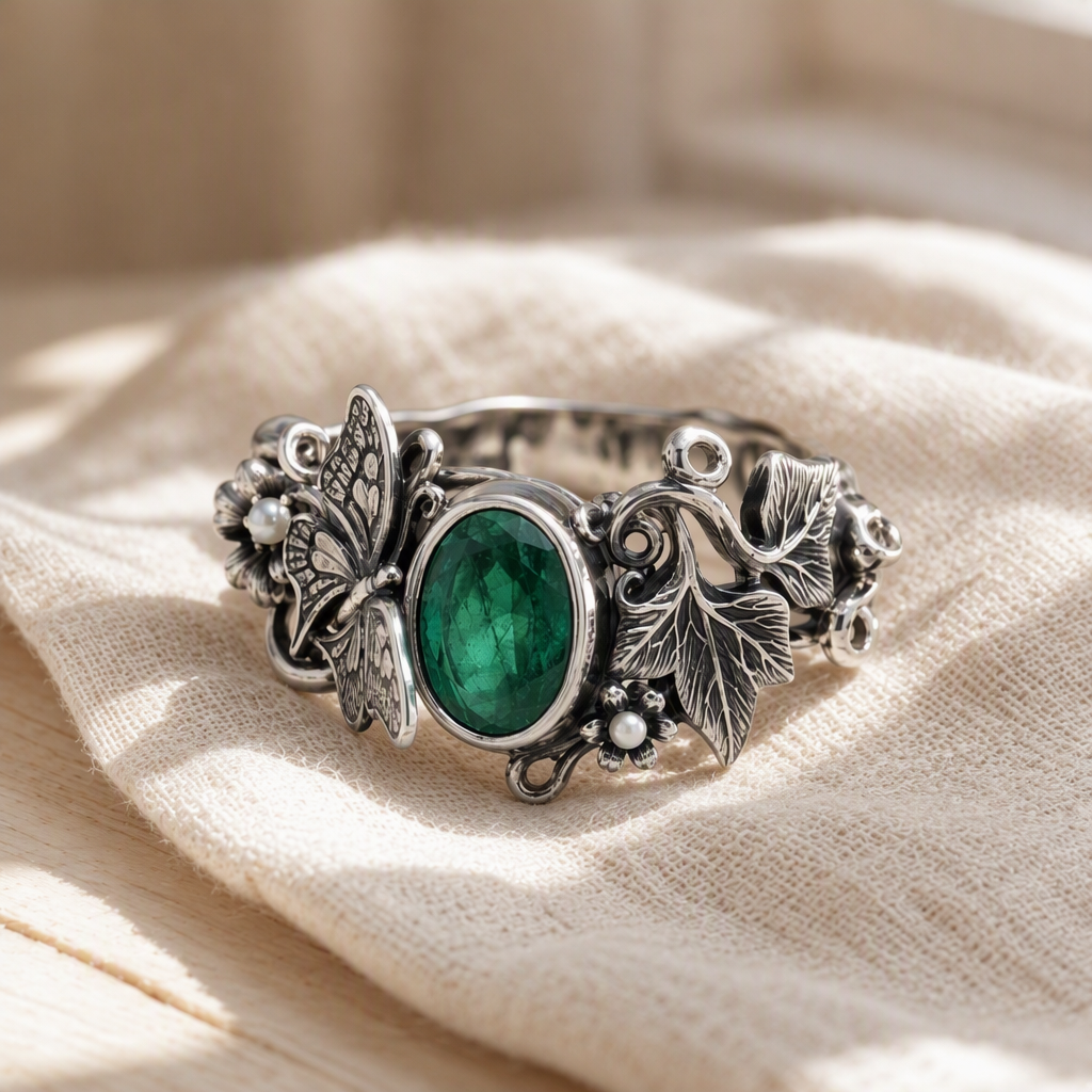 Butterfly Emerald Garden Ring
