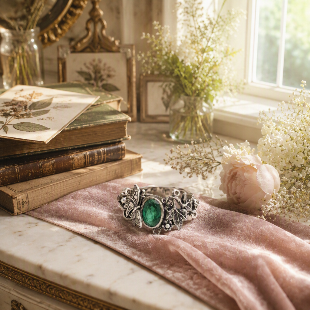 Butterfly Emerald Garden Ring