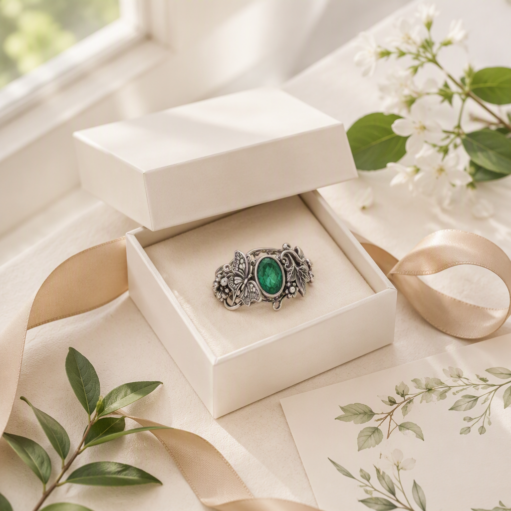 Butterfly Emerald Garden Ring