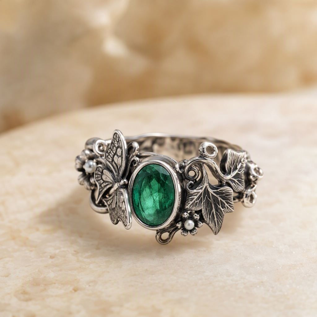 Butterfly Emerald Garden Ring