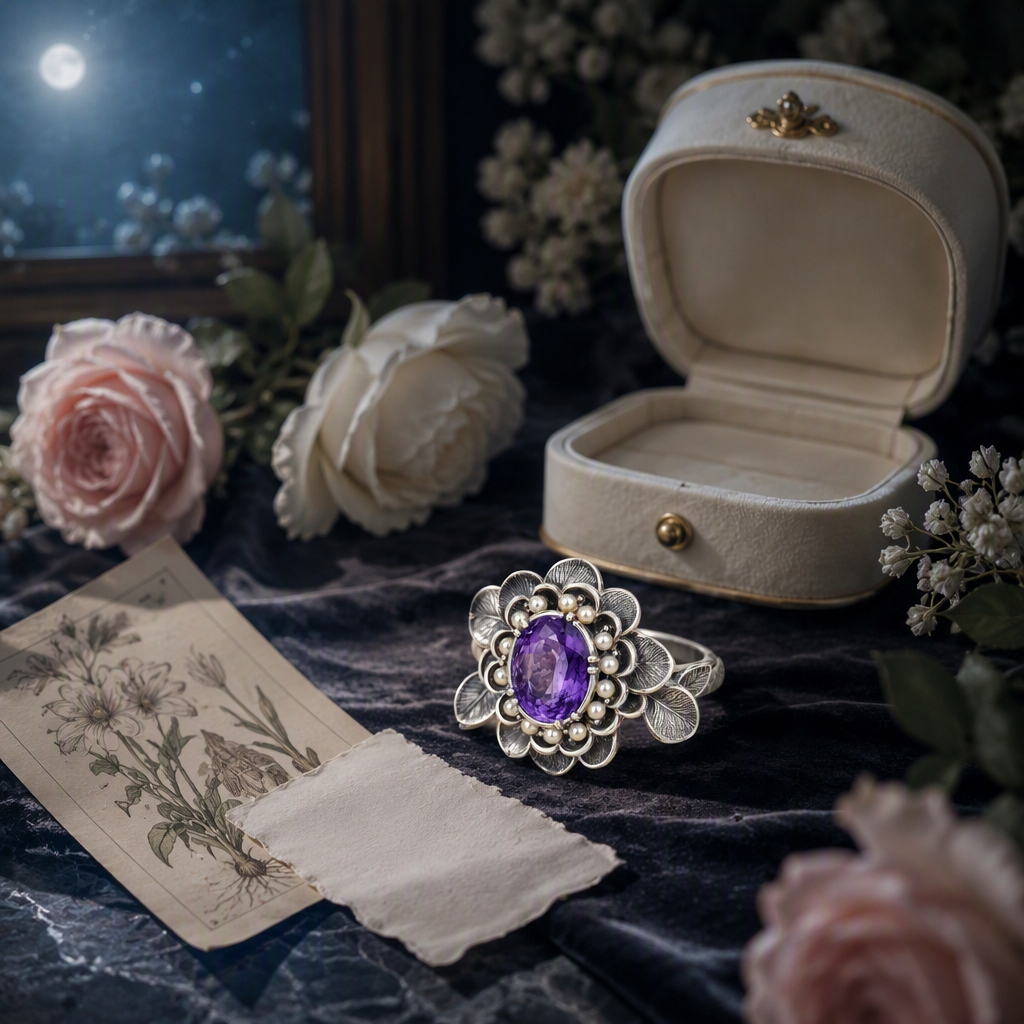 Amethyst Flower Halo Ring