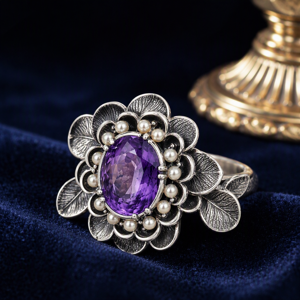 Amethyst Flower Halo Ring