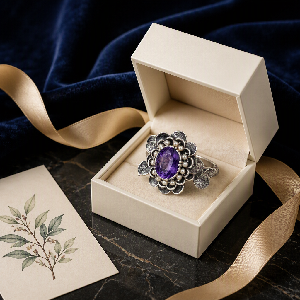 Amethyst Flower Halo Ring