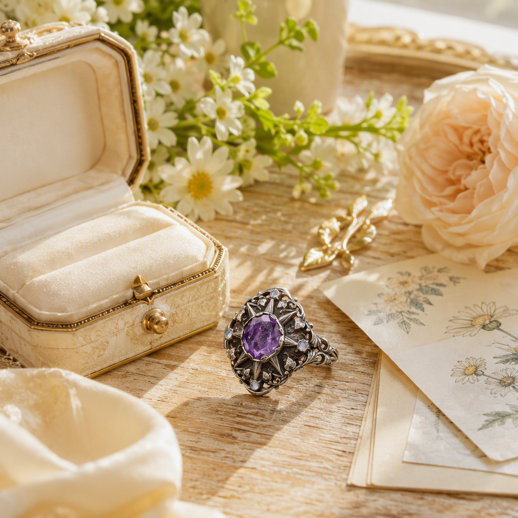 Celestial Amethyst Star Ring