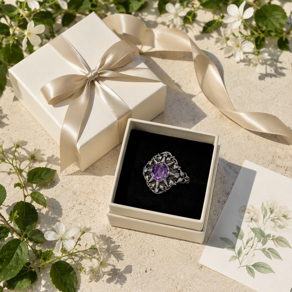 Celestial Amethyst Star Ring