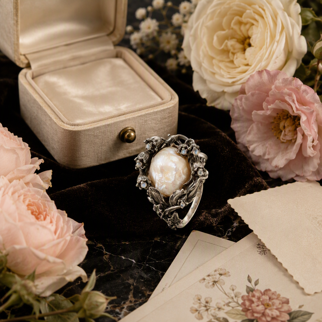 Baroque Pearl Lily of the Valley Ring