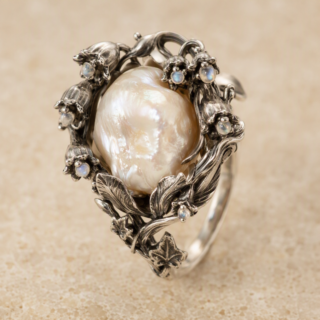 Baroque Pearl Lily of the Valley Ring