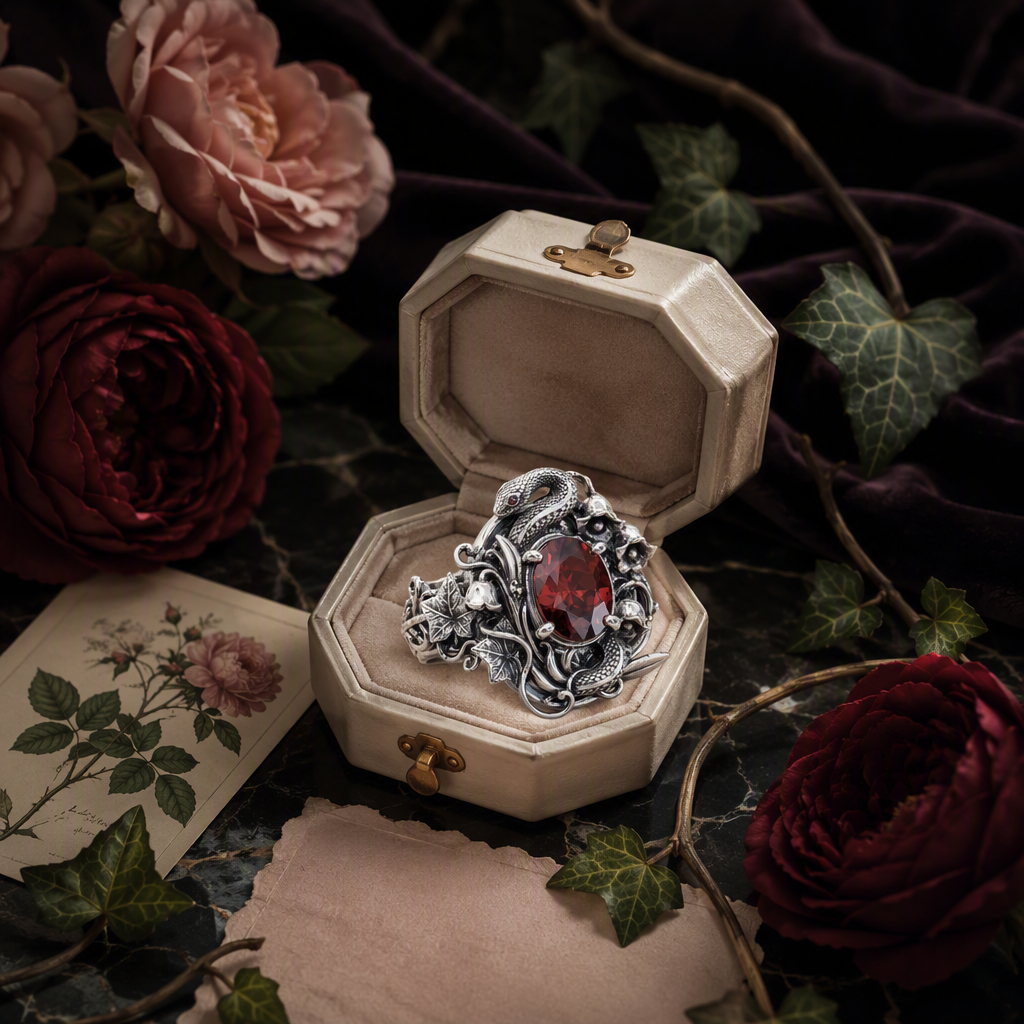 Victorian Serpent Garnet Ring