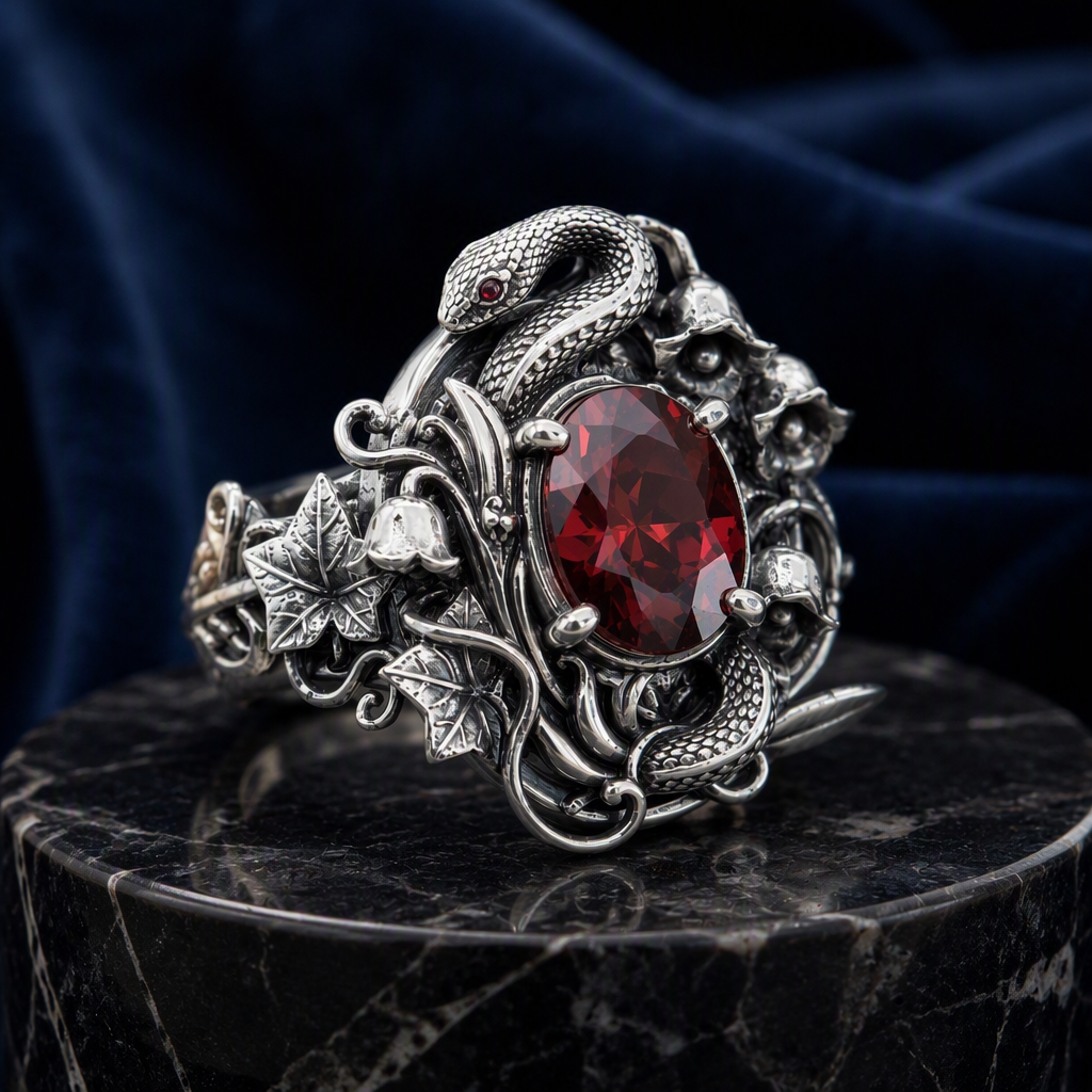 Victorian Serpent Garnet Ring
