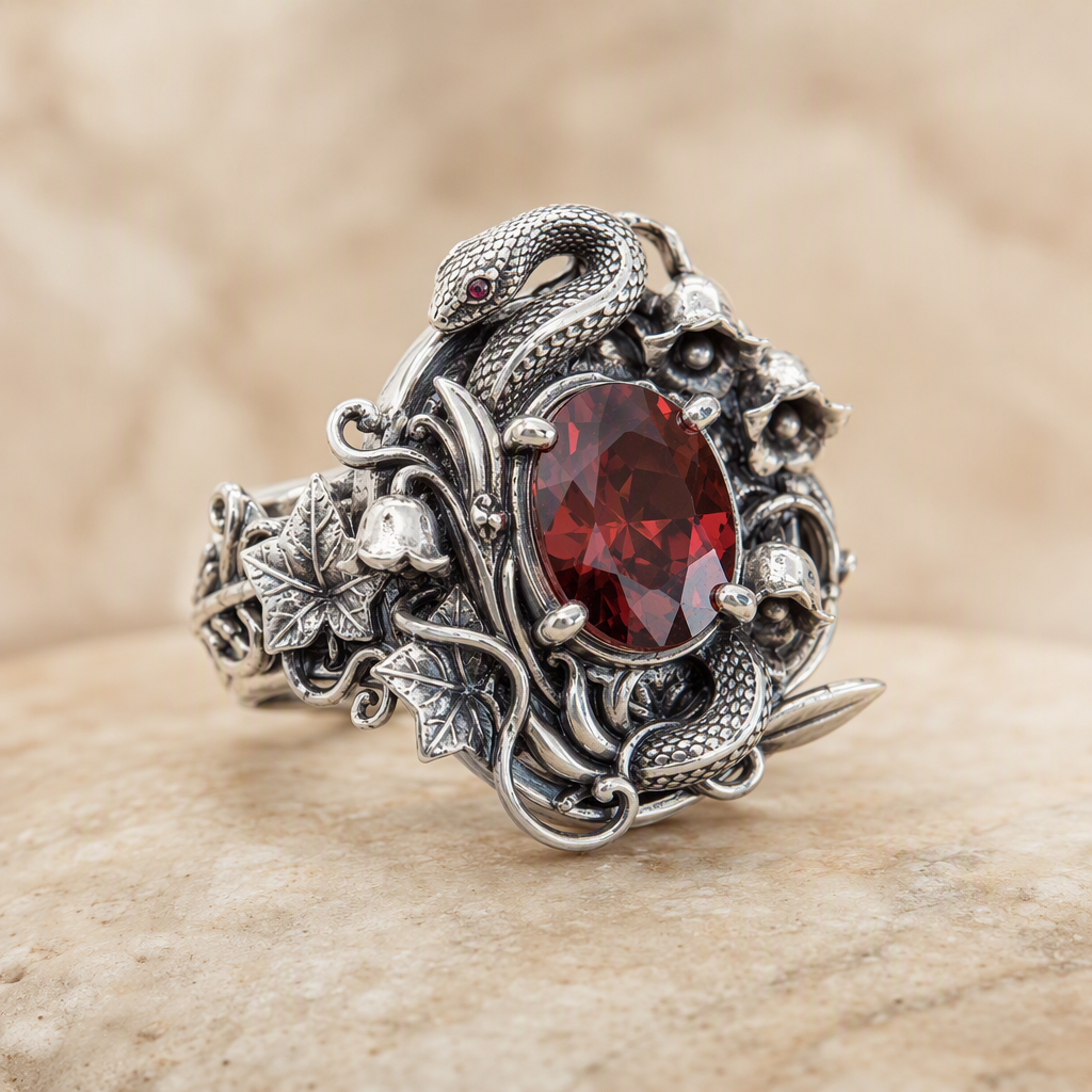 Victorian Serpent Garnet Ring