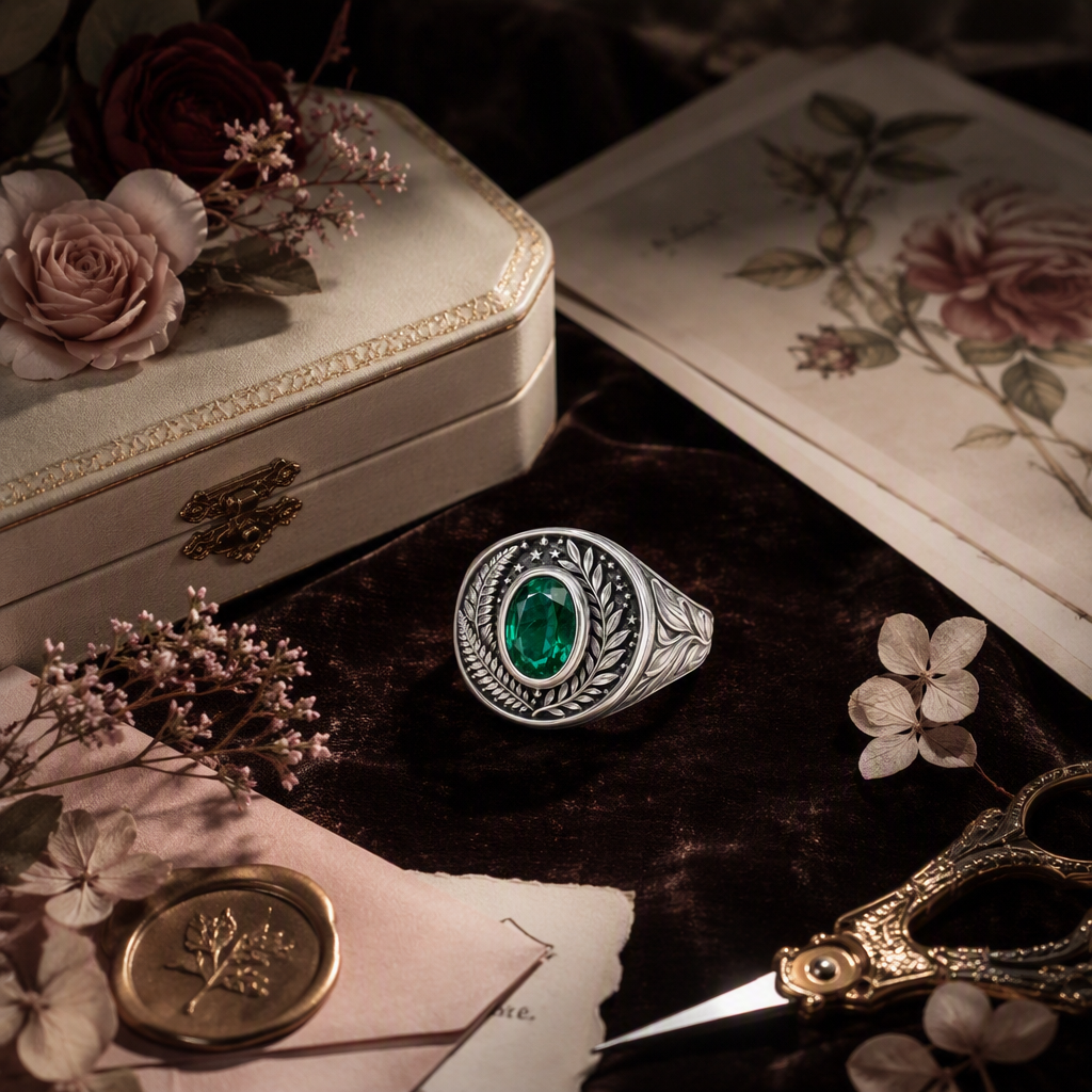 Emerald Green Signet Ring
