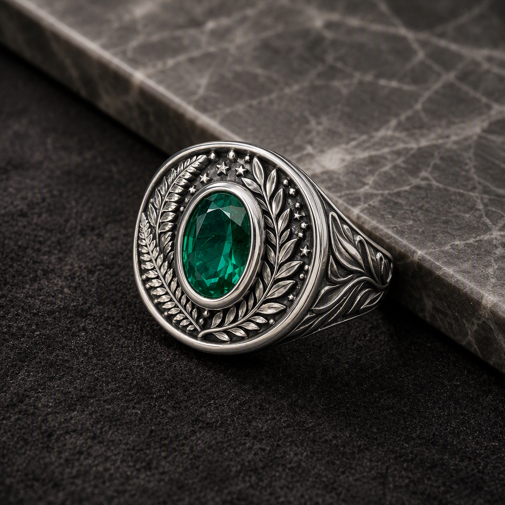 Emerald Green Signet Ring