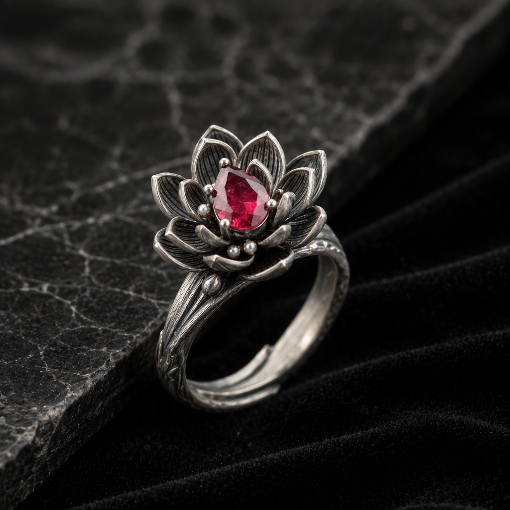 Ruby Lotus Flower Ring