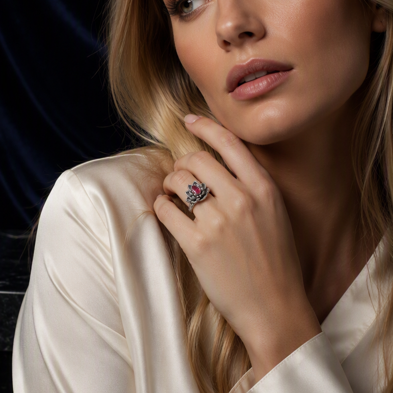 Ruby Lotus Flower Ring