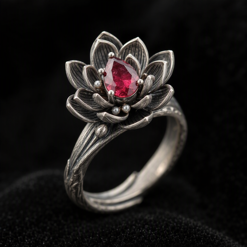 Ruby Lotus Flower Ring