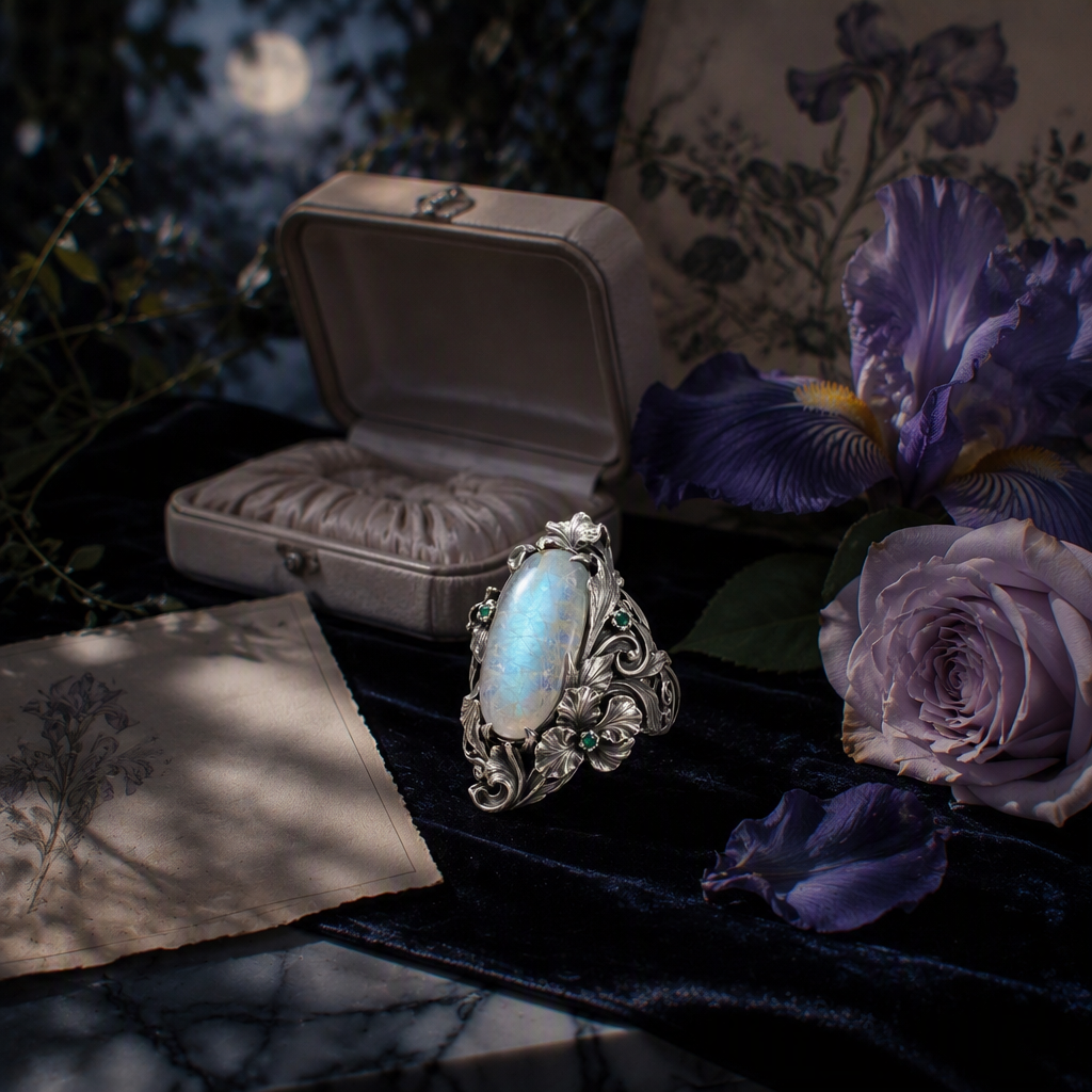 Moonstone Iris Flower Ring