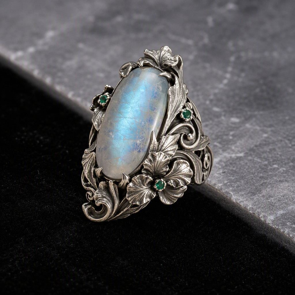 Moonstone Iris Flower Ring