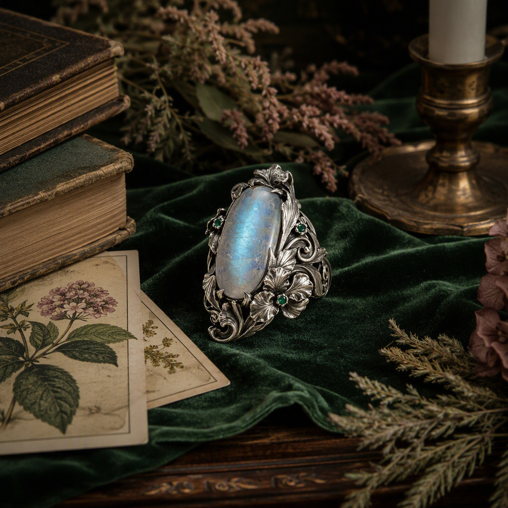 Moonstone Iris Flower Ring