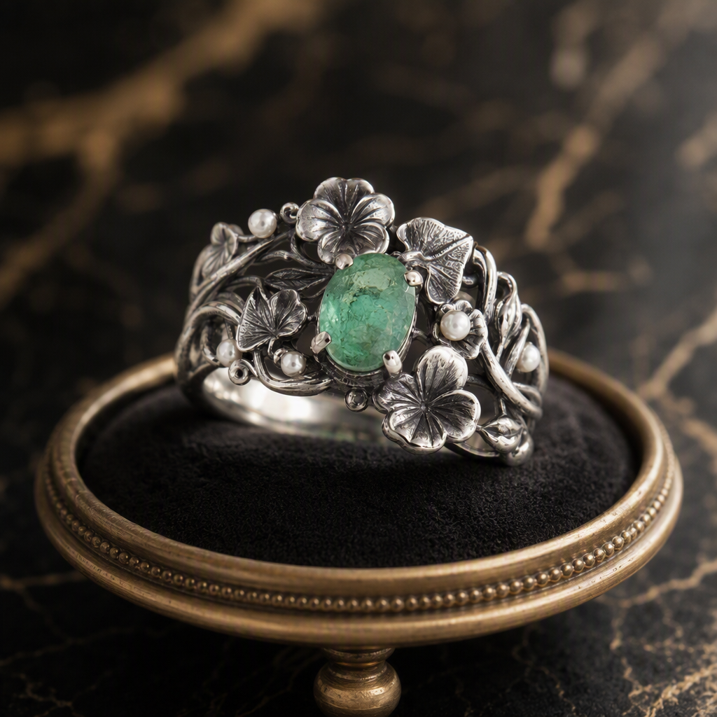 Emerald Floral Vine Ring