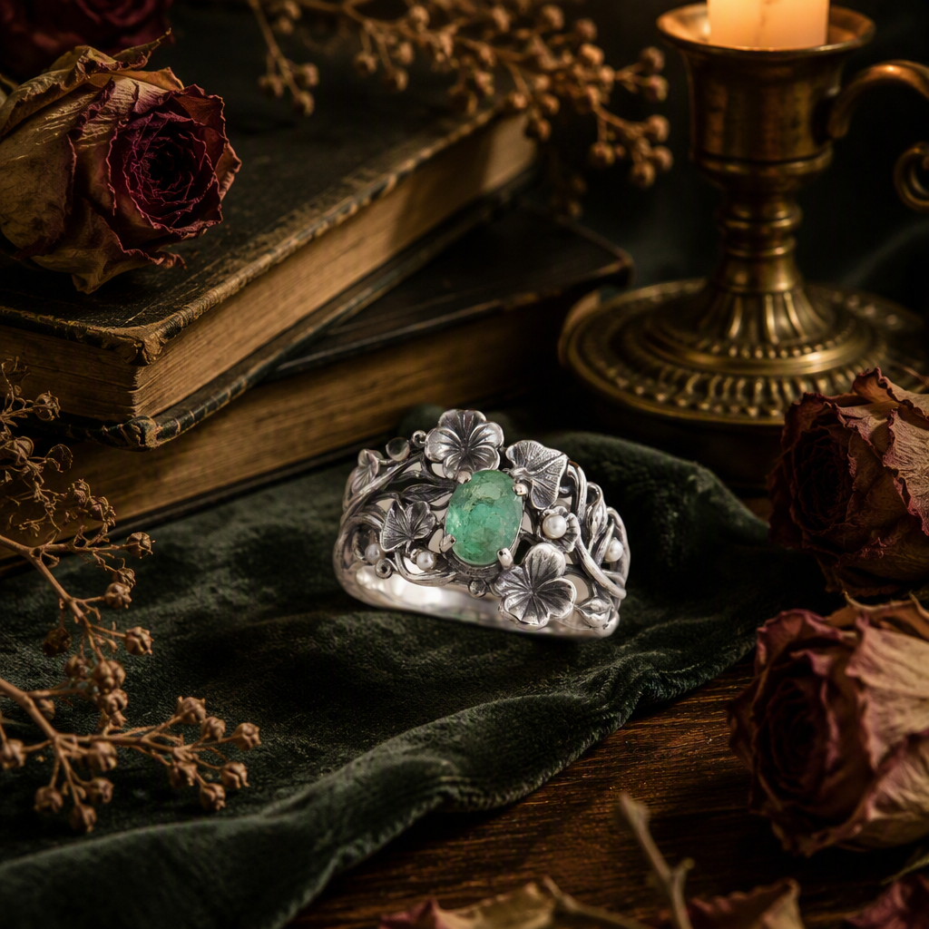 Emerald Floral Vine Ring