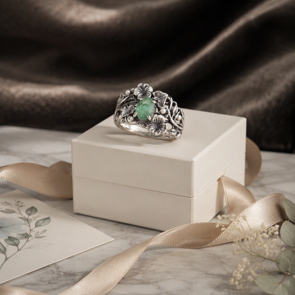 Emerald Floral Vine Ring