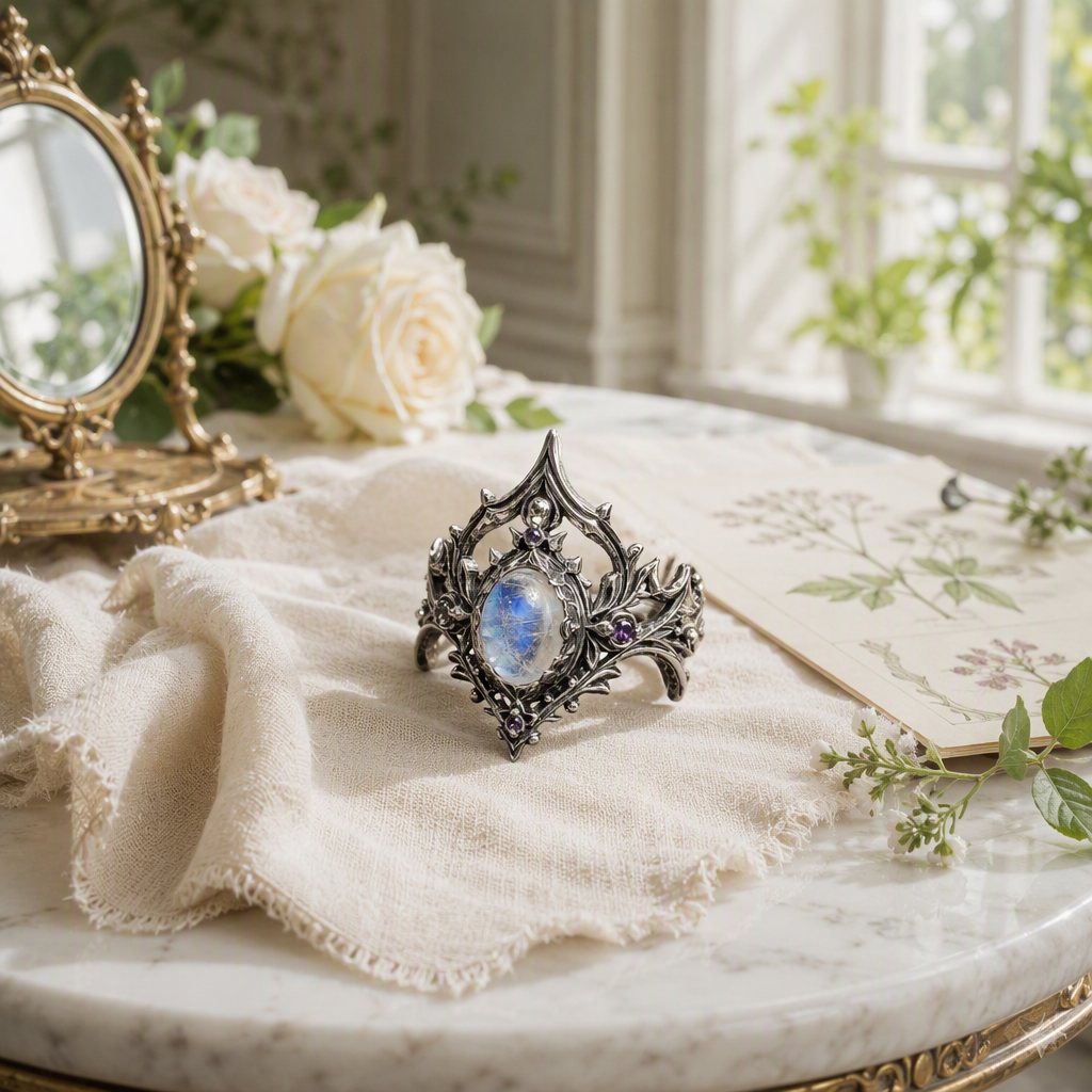 Moonstone Goddess Crown Ring