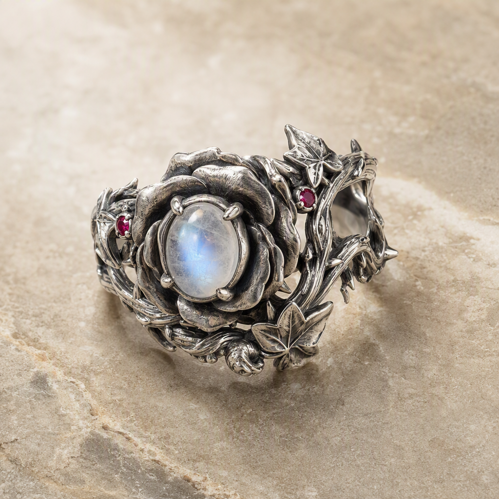 Moonstone Rose Crown Ring