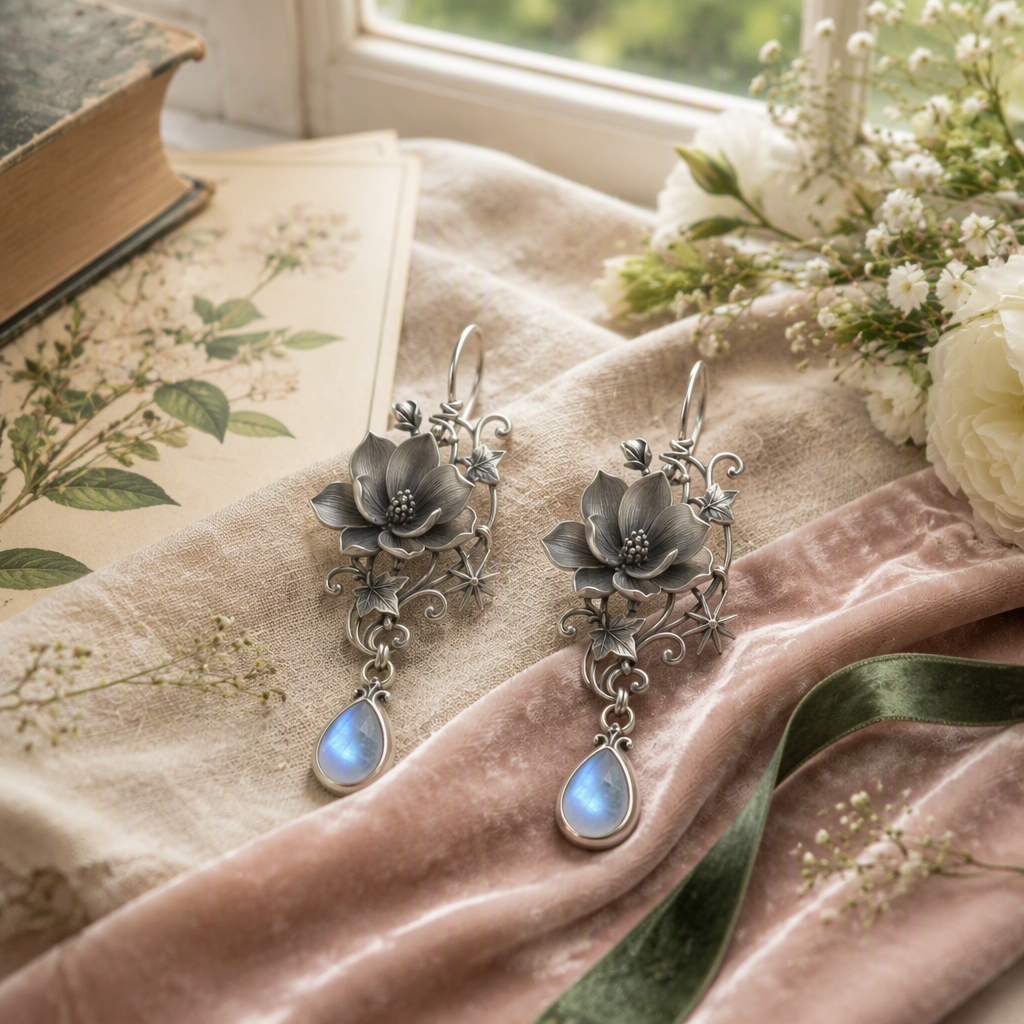 Moonstone Magnolia Earrings