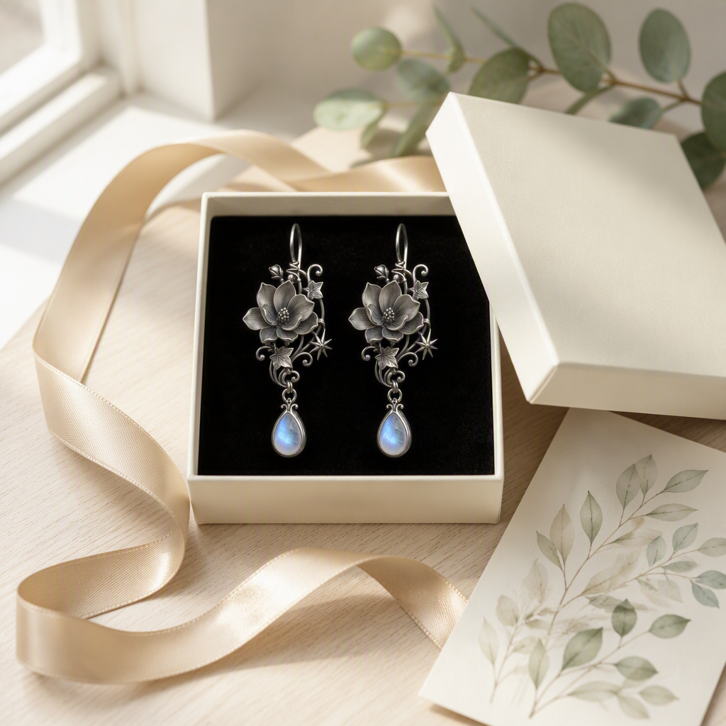 Moonstone Magnolia Earrings