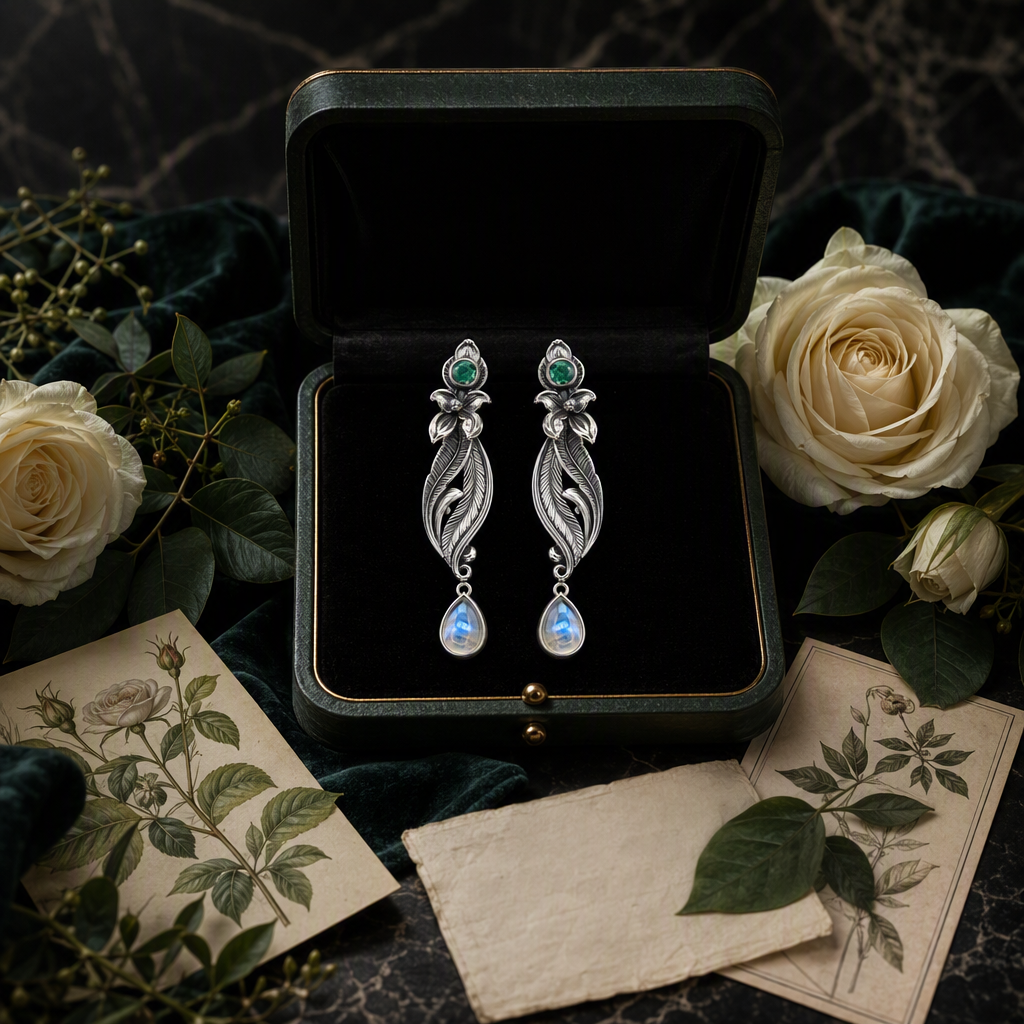 Moonstone Feather Earrings
