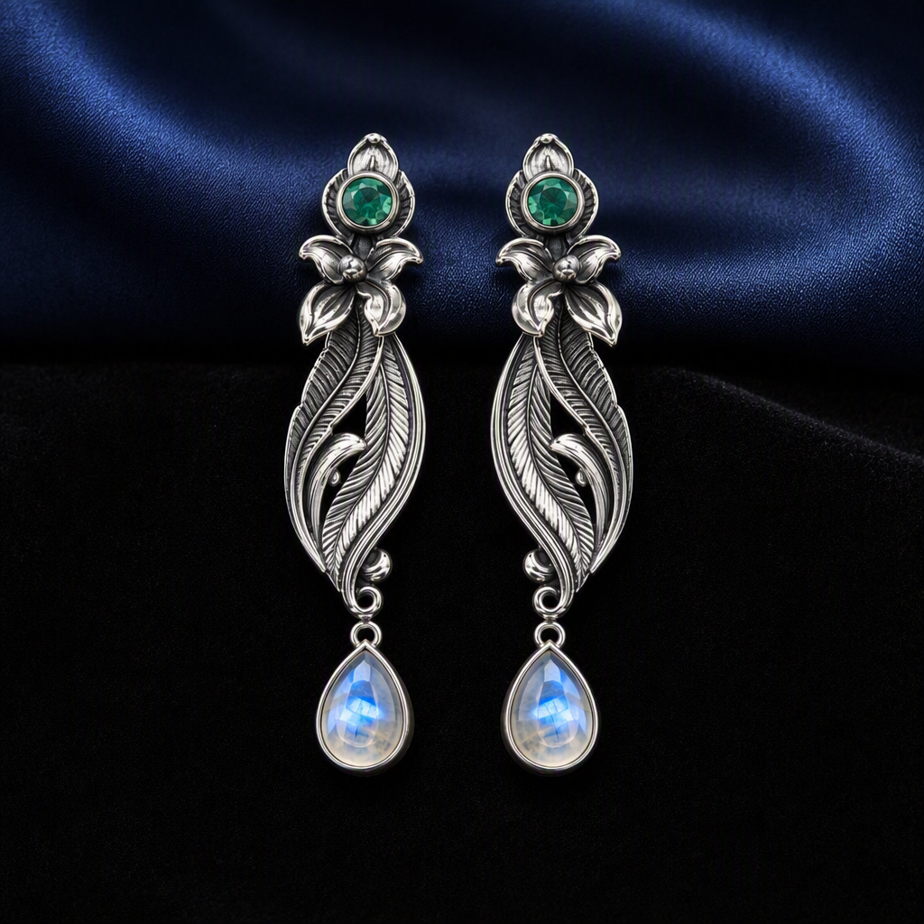 Moonstone Feather Earrings