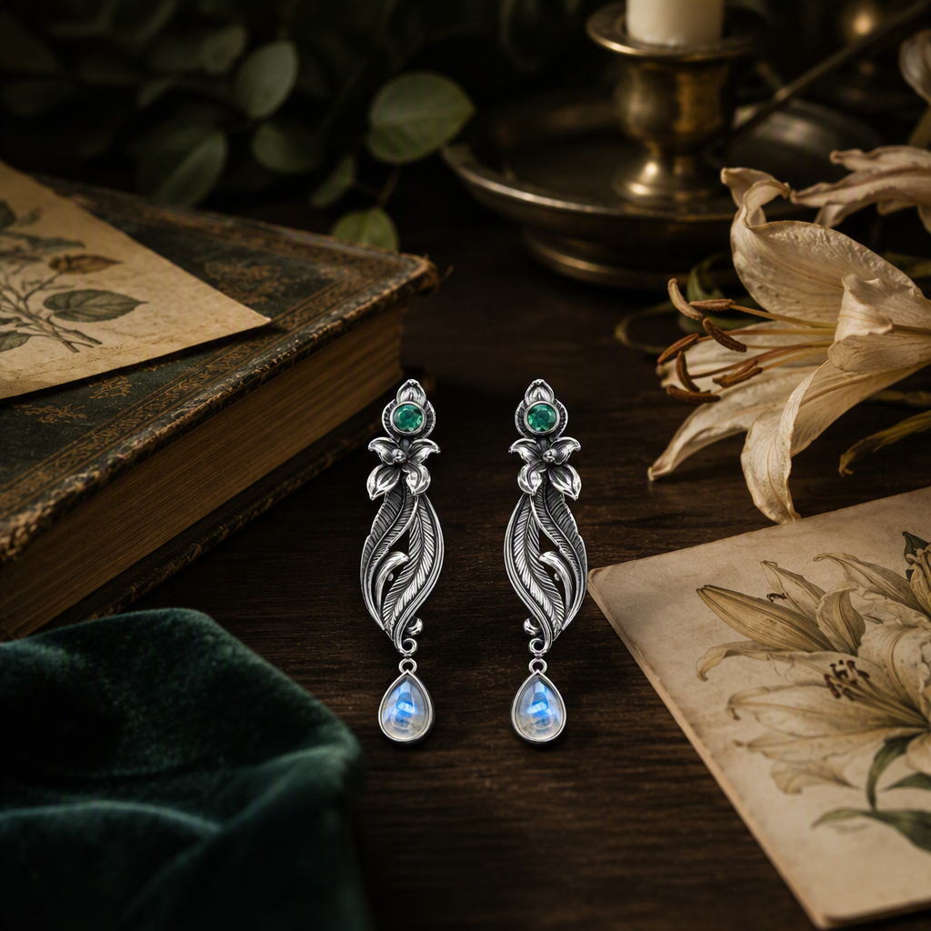 Moonstone Feather Earrings