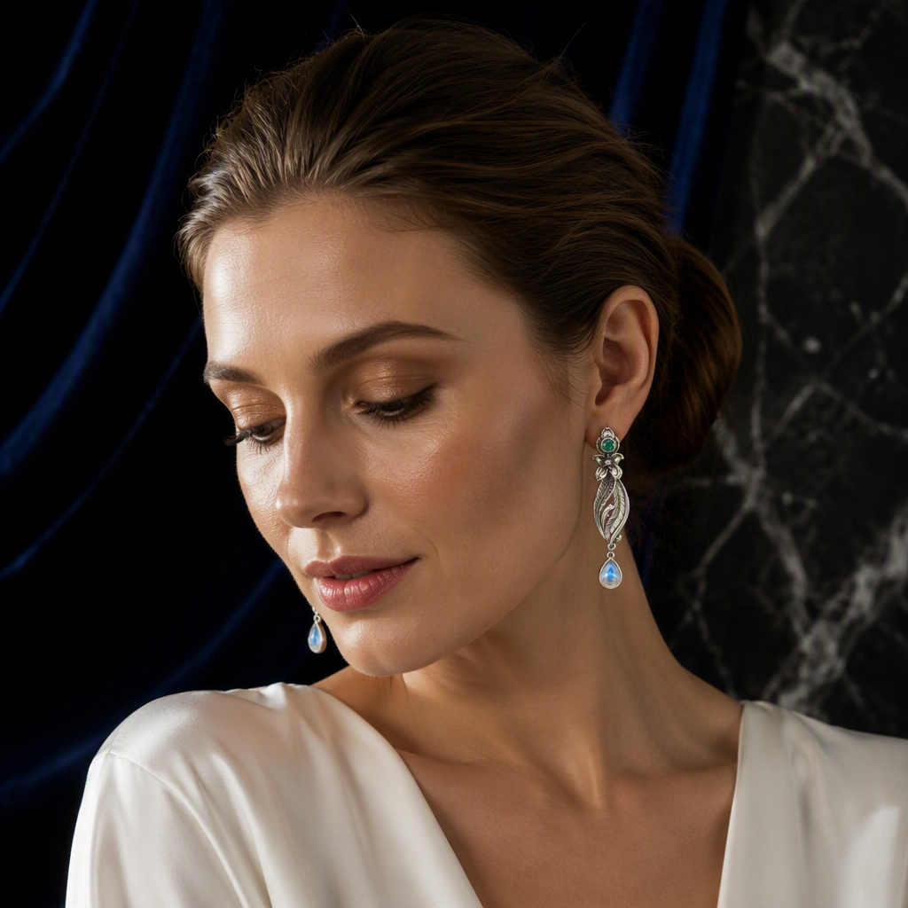 Moonstone Feather Earrings