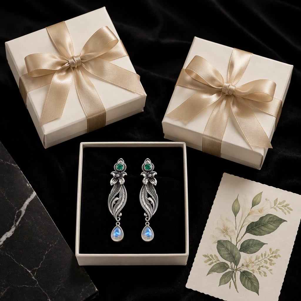 Moonstone Feather Earrings