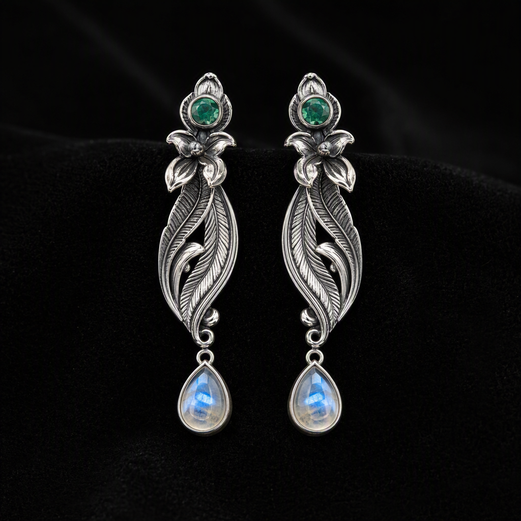 Moonstone Feather Earrings