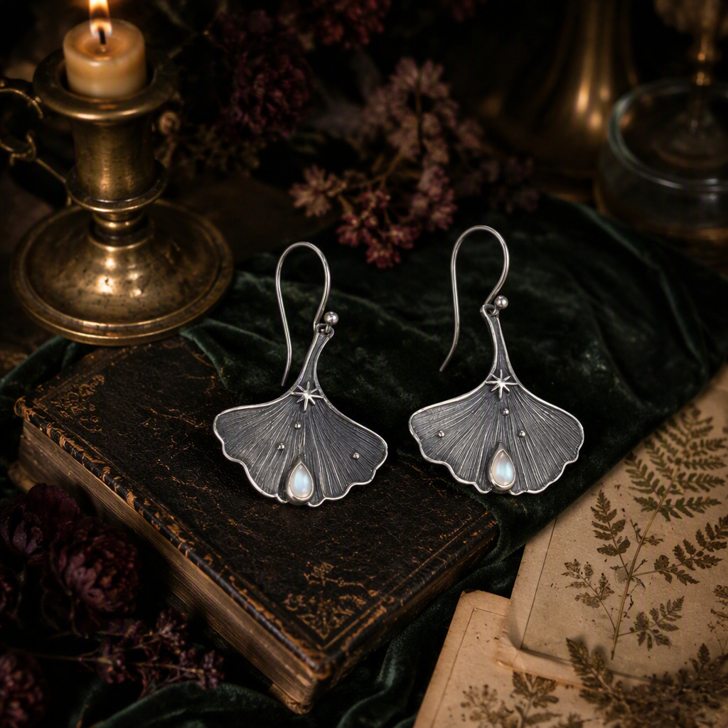 Ginkgo Leaf Moonstone Earrings