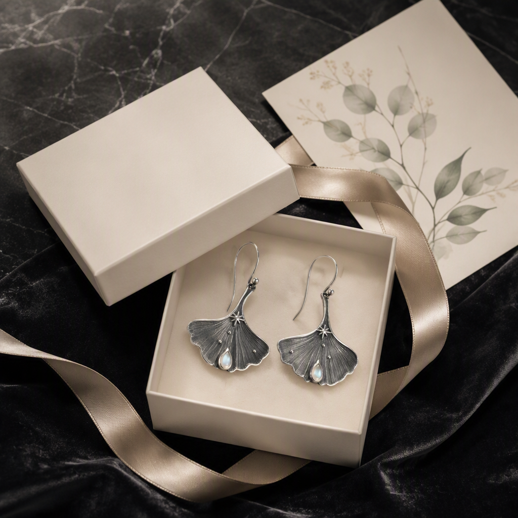 Ginkgo Leaf Moonstone Earrings