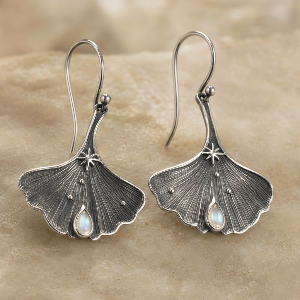 Ginkgo Leaf Moonstone Earrings